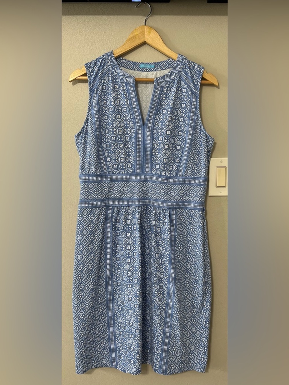 J. McLaughlin Lola Dress Blue Tile Print Sleeveless Shift Dress Large - Picture 4 of 15